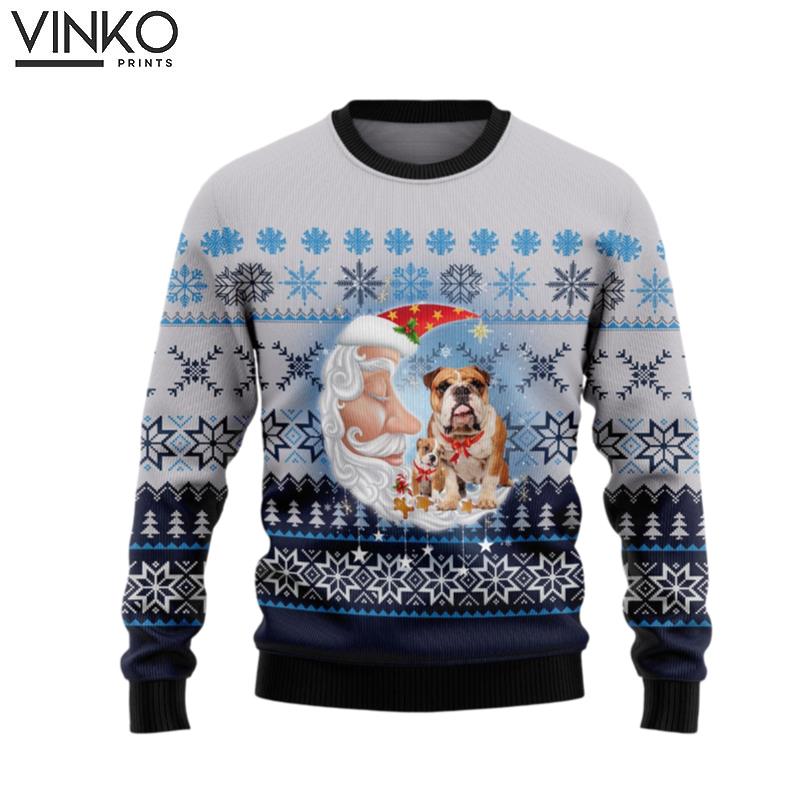 Bulldog Love Santa Moon Ugly Christmas Sweater