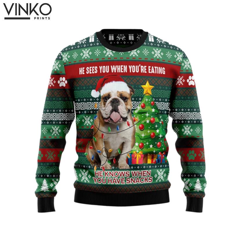 Bulldog Loves Snacks For Men And Women Ugly Christmas Sweater