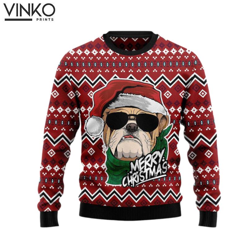 Bulldog Merry Christmas Bulldog Face For Pet Lovers Ugly Christmas Sweater