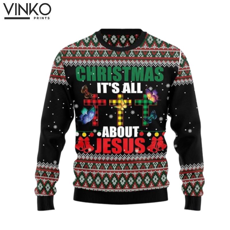 Butterfly All About Jesus Gifts For Christians Ugly Christmas Sweater