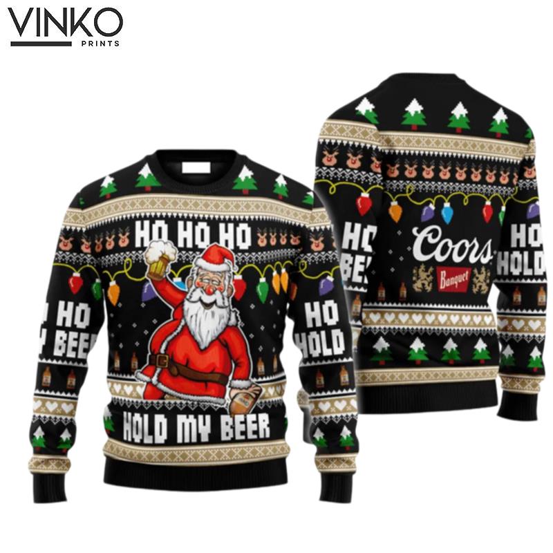 CCOORS Banquet Black Hold My Beer Ugly Christmas Sweater