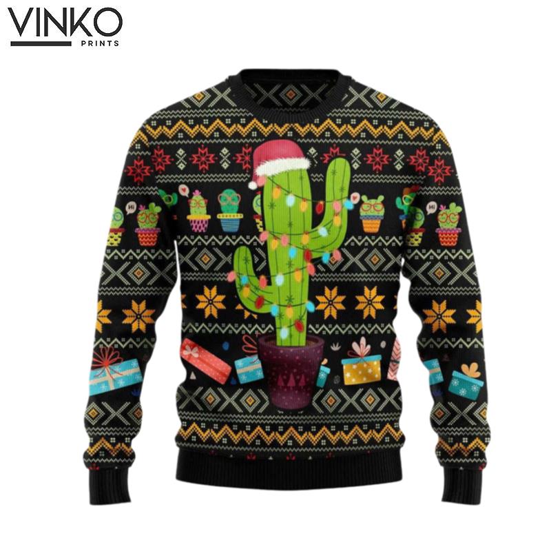 Cactus Wearing Santa Claus Hat Gift For Christmas Ugly Christmas Sweater