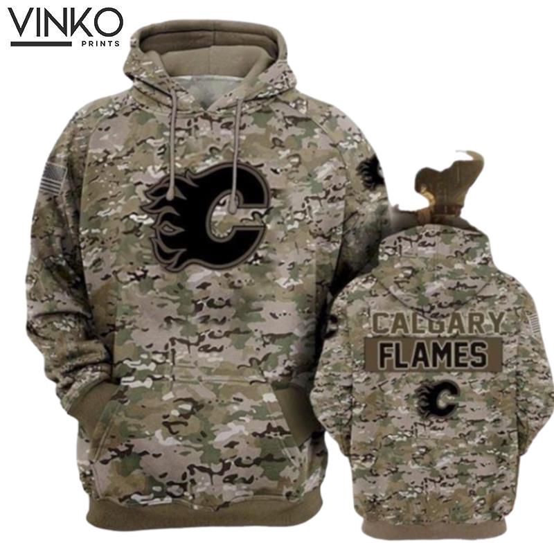 Calgary Flames Camouflage Veteran And Pered Custom Bud Light Graphic Hoodie