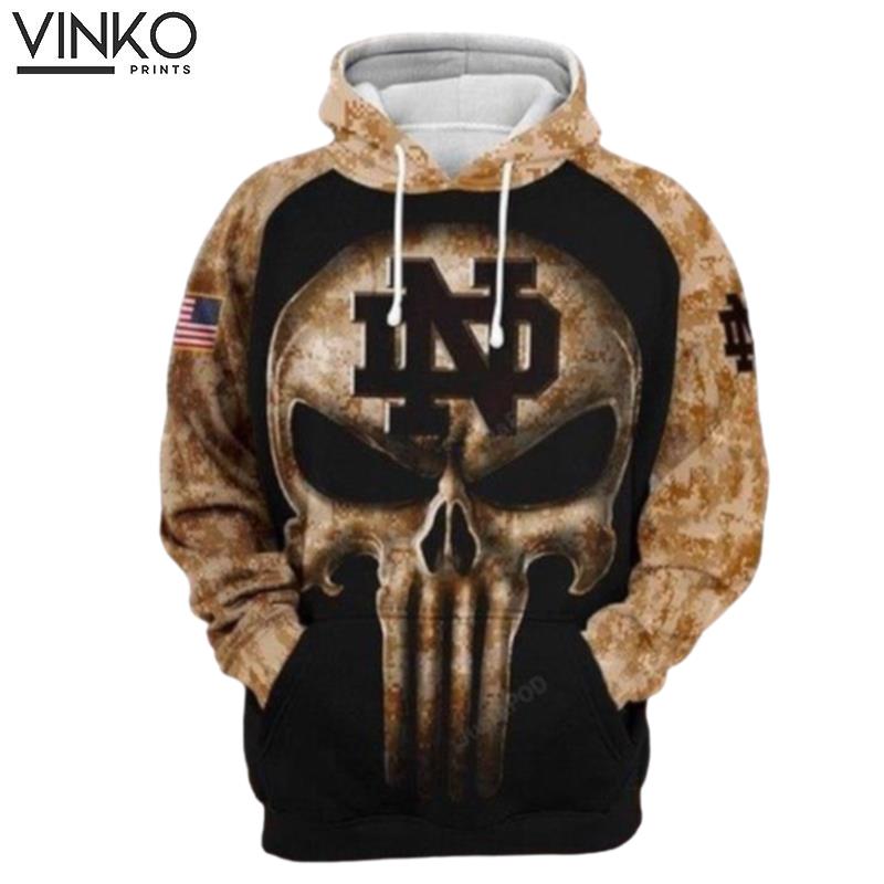 Camouflage Skull Notre Dame Fighting Irish American Flag Hoodie