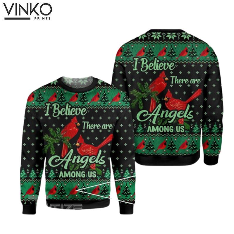 Cardinal I believe there are angels among us Ugly Christmas Sweater