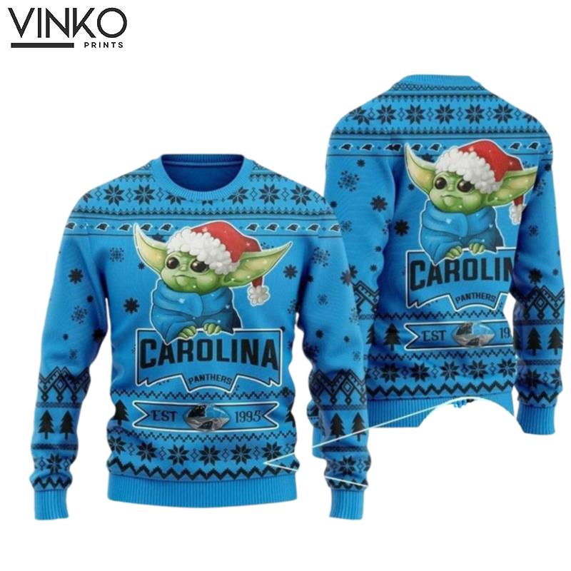 Carolina Panthers Baby Yoda Ugly Christmas Sweater