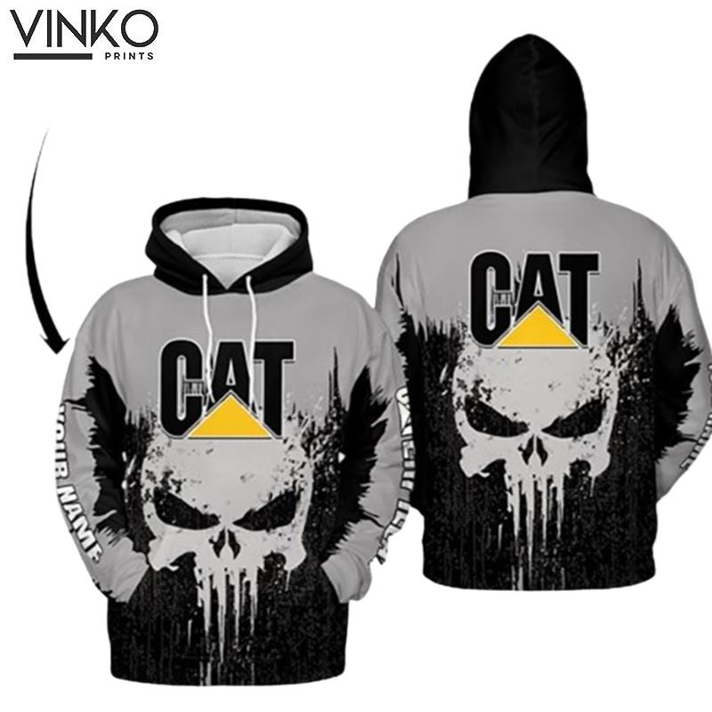 Caterpillar Cat Skull Metal Custom Name Hoodie