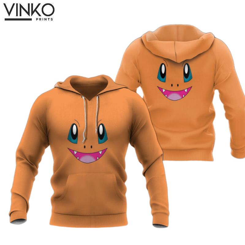 Charmander Face Pokemon Orange Hoodie