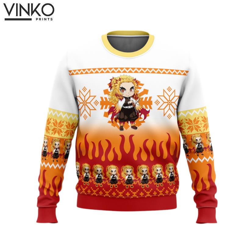 Chibi Christmas Kyojuro Rengoku Demon Slayer Ugly Christmas Sweater