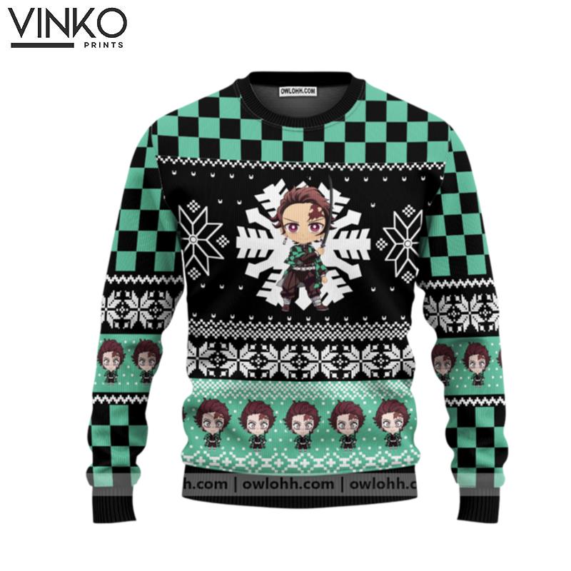 Chibi Christmas Tanjiro Kamado Demon Slayer Ugly Christmas Sweater