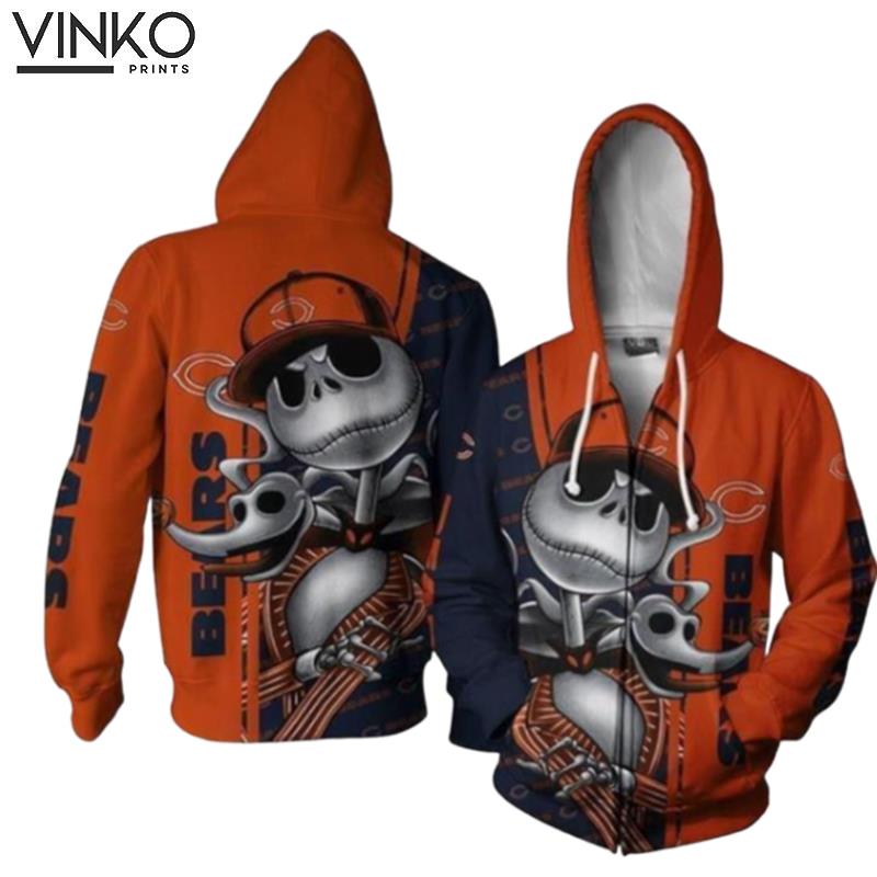 Chicago Bears Jack Skellington Halloween And Pered Custom Bud Light Graphic Hoodie