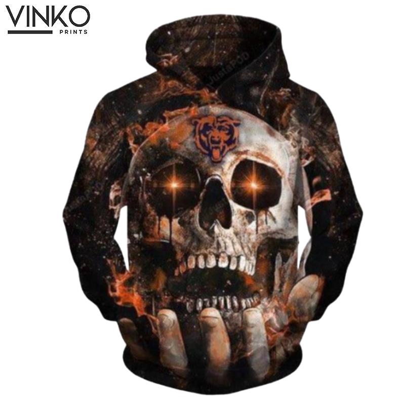 Chicago Bears Skull And Pered Custom Chicago Bears Graphic Hoodie