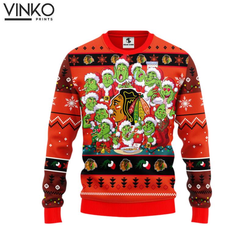 Chicago Blackhawks 12 Grinch Xmas Day Ugly Christmas Sweater