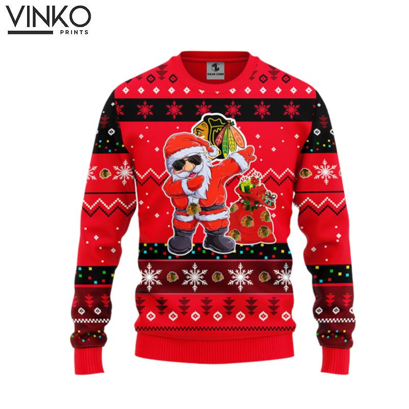 Chicago Blackhawks Dabbing Santa Claus Ugly Christmas Sweater