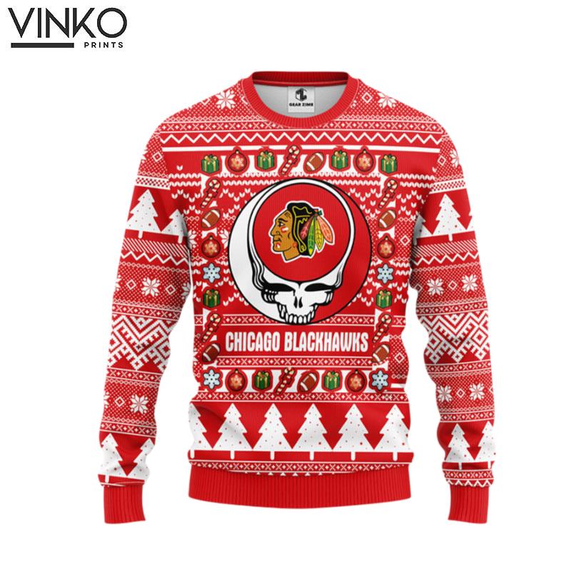 Chicago Blackhawks Grateful Dead Ugly Ugly Christmas Sweater