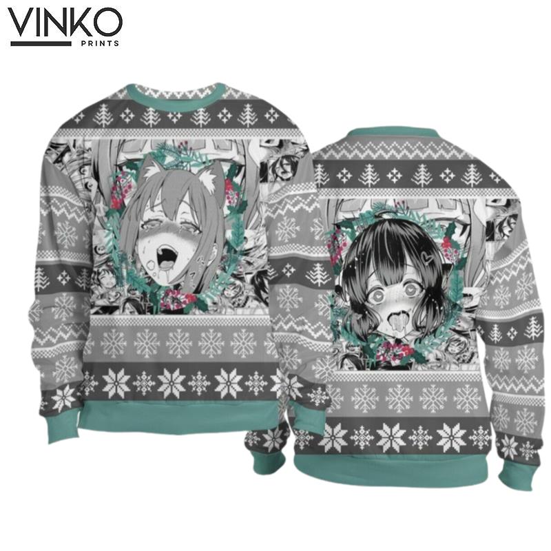 Christmas Anime Ahegao Unisex Ugly Christmas Sweater