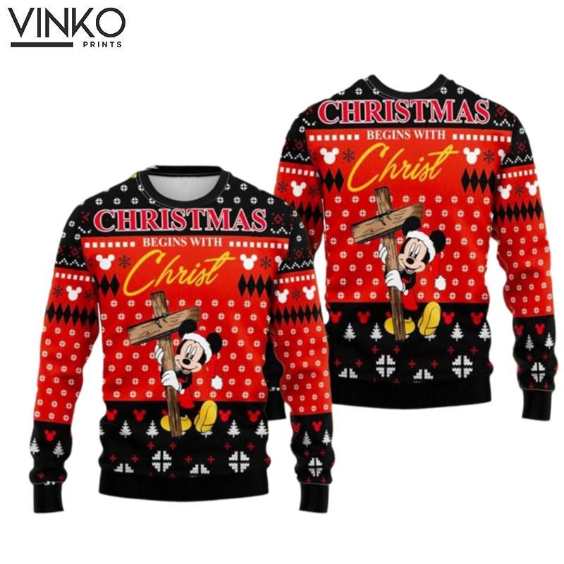 Christmas Begins With Christ 3D Mice Christ Mouse Xmas Ugly Christmas Sweater