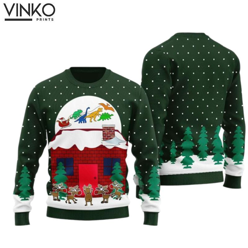 Christmas Dinosaur Sleigh Ride Ugly Christmas Sweater