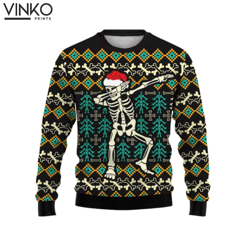 Christmas Fun Skull Print Crew Neck Ugly Christmas Sweater