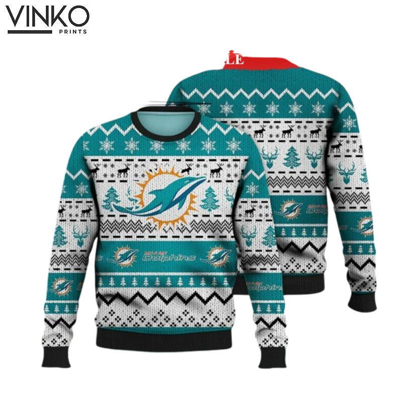 Christmas Funny Cute Miami Dolphins USA Football Season 3D Ugly Christmas Sweater