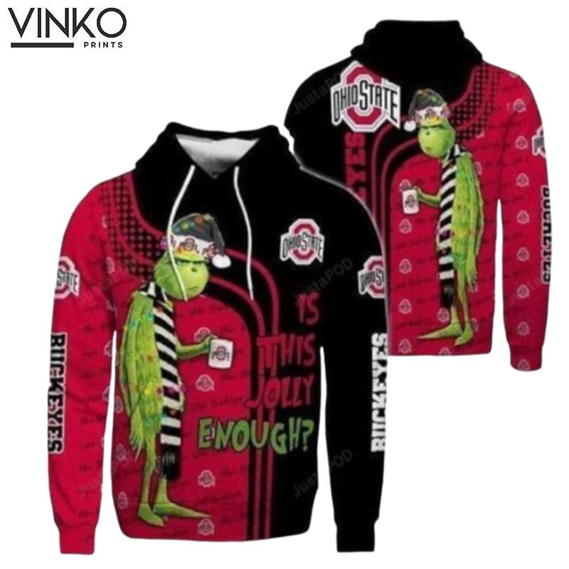 Christmas Grinch Is This Jolly Enough Ohio State Buckeyes Ncaa Skull Hoodie