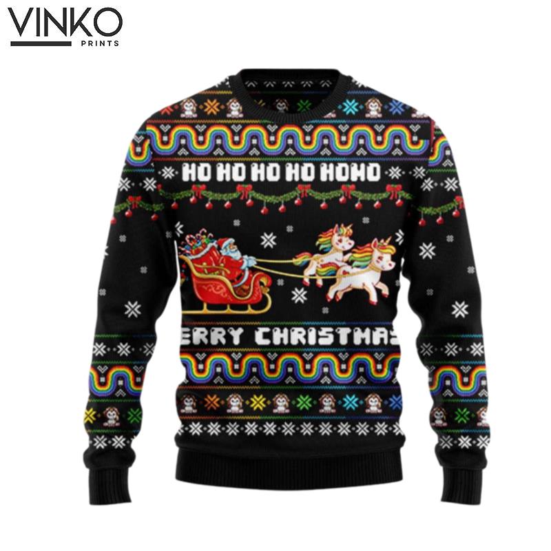 Christmas Hohoho Santa Claus Ride Unicorns Ugly Christmas Sweater