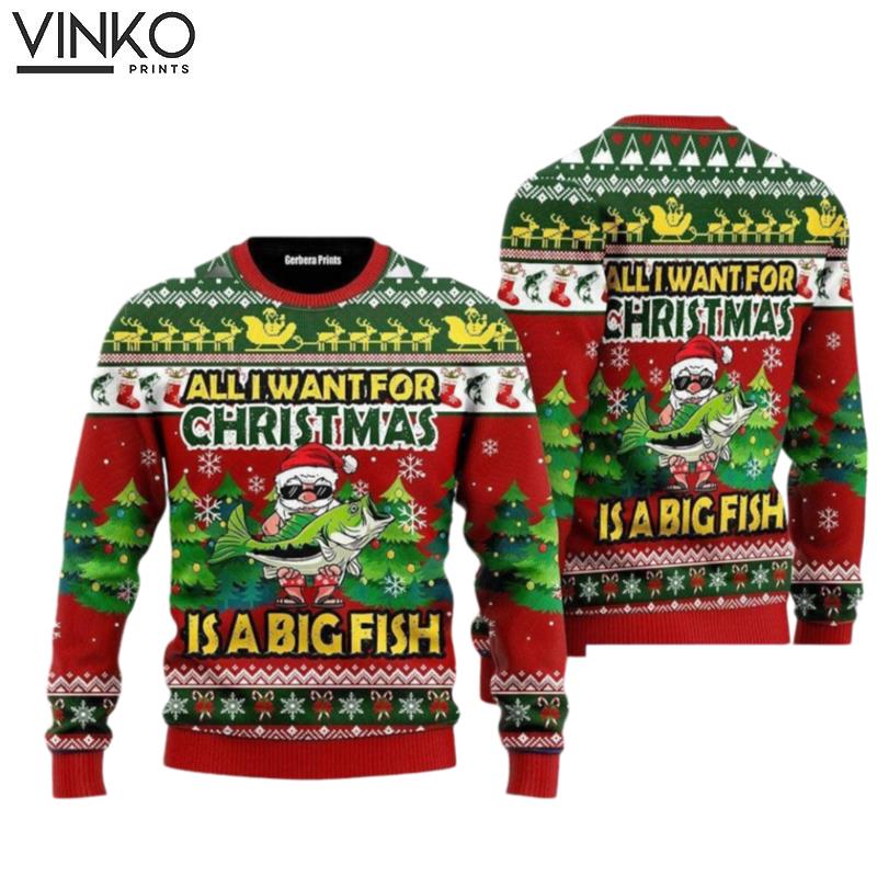 Christmas Is A Big Fish Christmas Santa Fishing Ugly Christmas Sweater