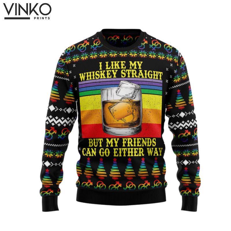 Christmas LGBT Whiskey Straight Ugly Christmas Sweater