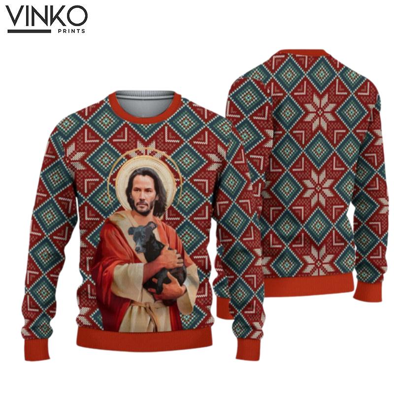 Christmas Patterns God Jesus Keanu Reeves Xmas Ugly Christmas Sweater