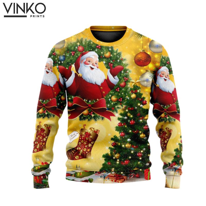 Christmas Tree Yellow Santa Claus Ugly Christmas Sweater