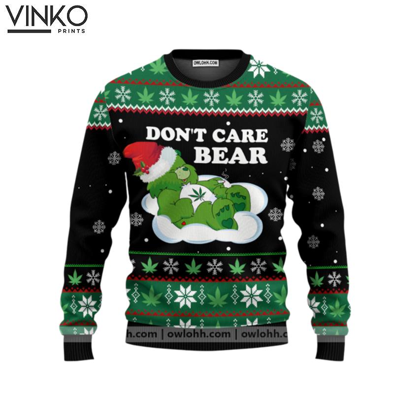 Christmas Weed Don't Care Bear Ugly Christmas Sweater