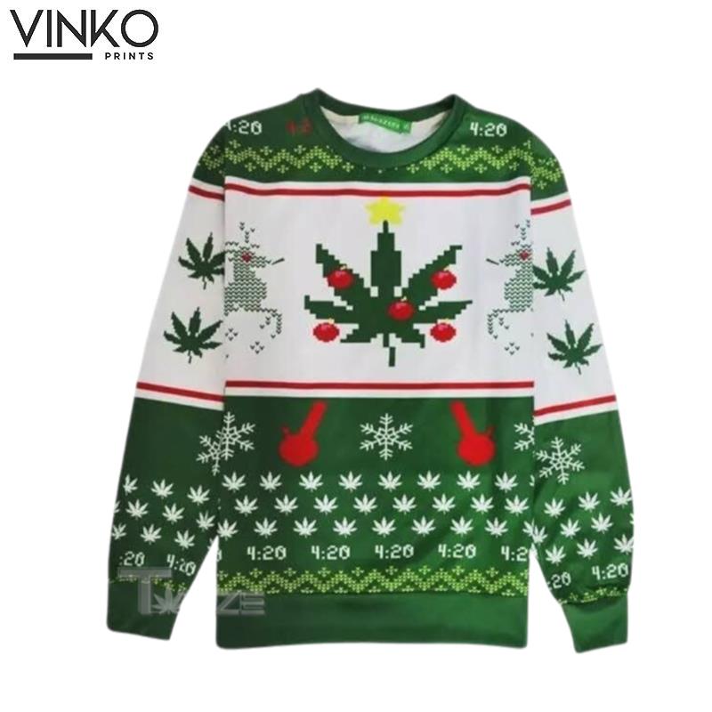 Christmas Weed Leaf Snowflake Ugly Christmas Sweater