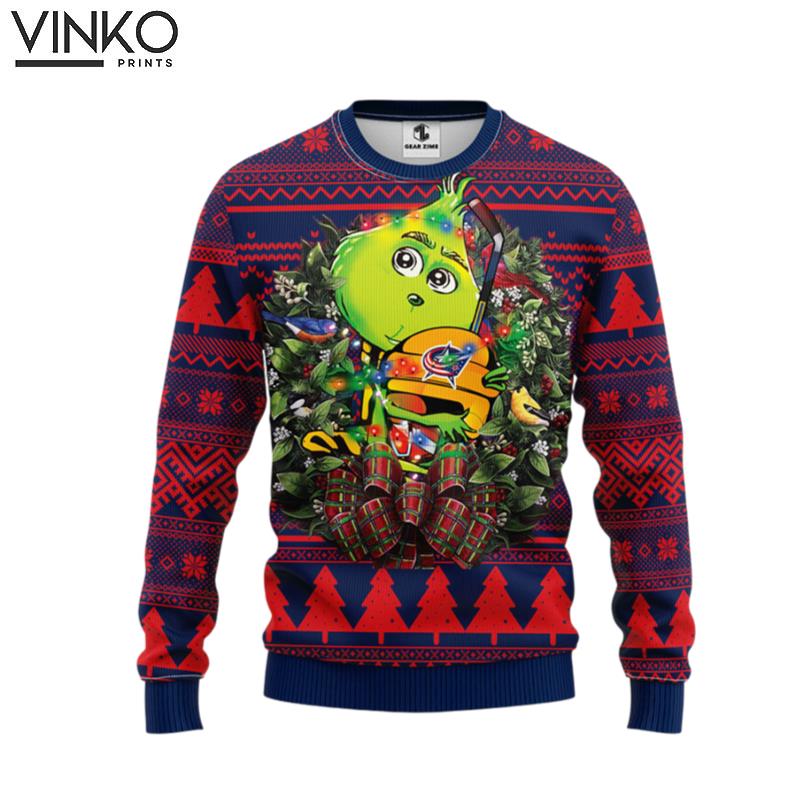 Columbus Blue Jackets Grinch Hug Ugly Christmas Sweater