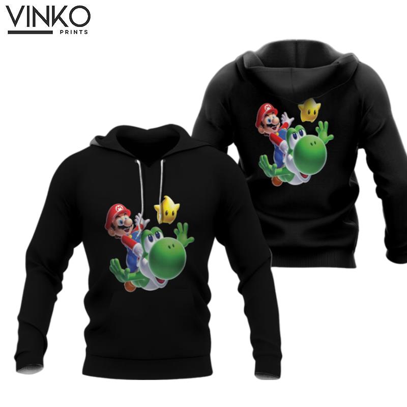 Cool Mario On Yoshi With Yellow Luma Awesome Black Hoodie