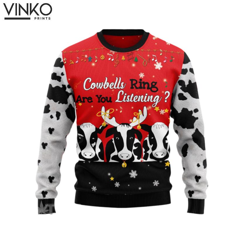 Cow Bell Rings Ugly Christmas Sweater