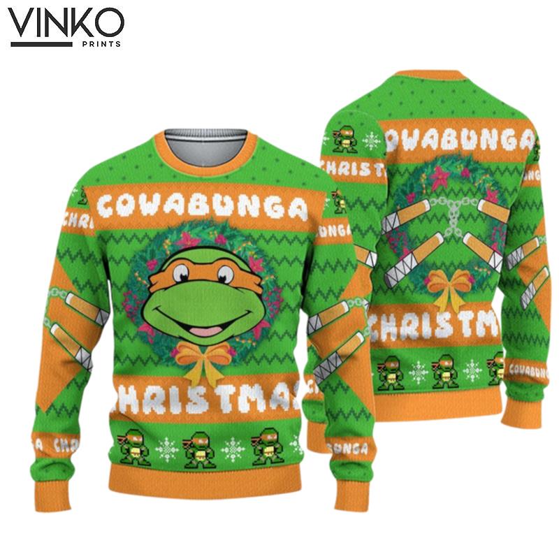 Cowabunga Michaelangelo TMNT Ugly Christmas Sweater