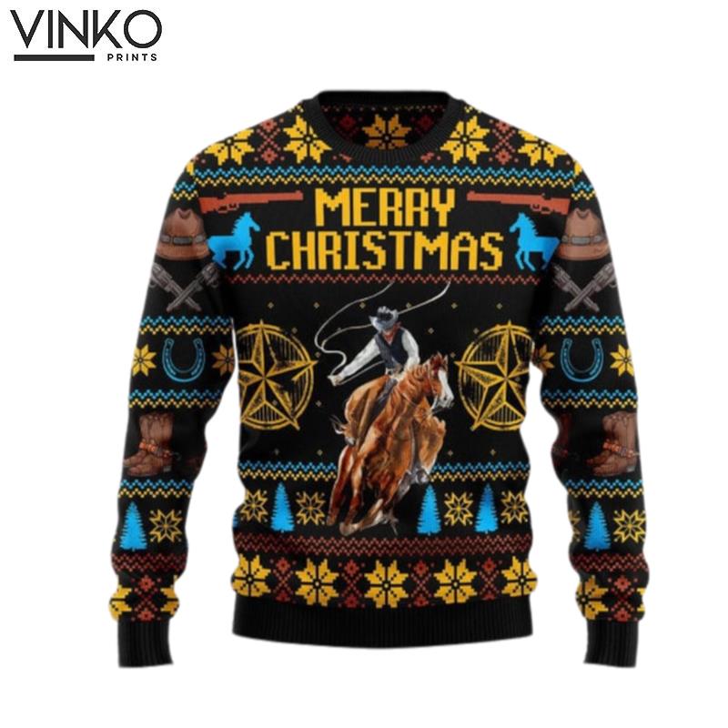 Cowboy Merry Christmas Cowboy 3D Printed Graphic Ugly Christmas Sweater