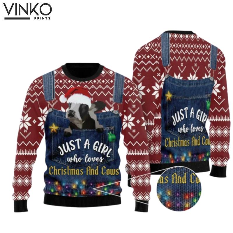 Cows Just A Girl Who Loves Christmas And Cows Ugly Christmas Sweater