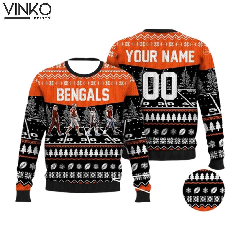 Custom Bengals Walking Abbey Road Football Ugly Christmas Sweater