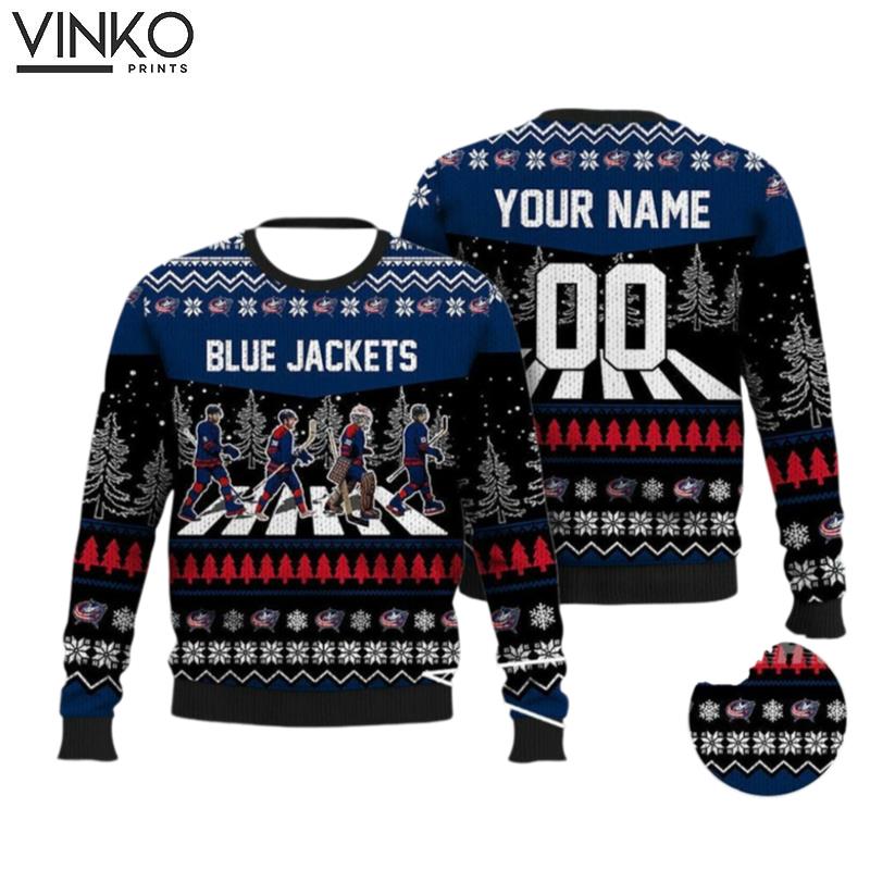 Custom Blue Jackets Walking Abbey Road Ice Hockey Ugly Christmas Sweater