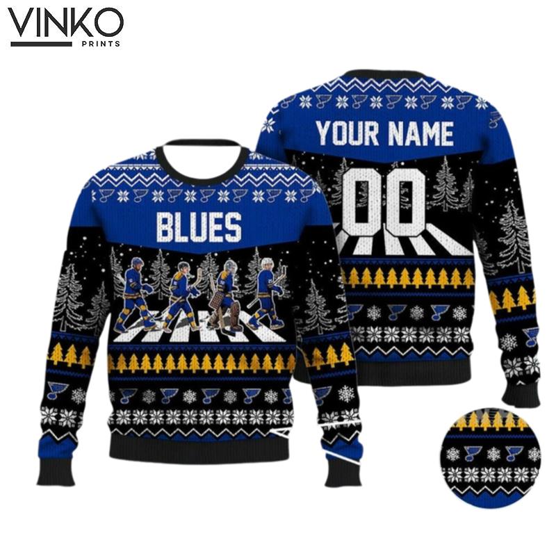 Custom Blues Walking Abbey Road Ice Hockey Ugly Christmas Sweater