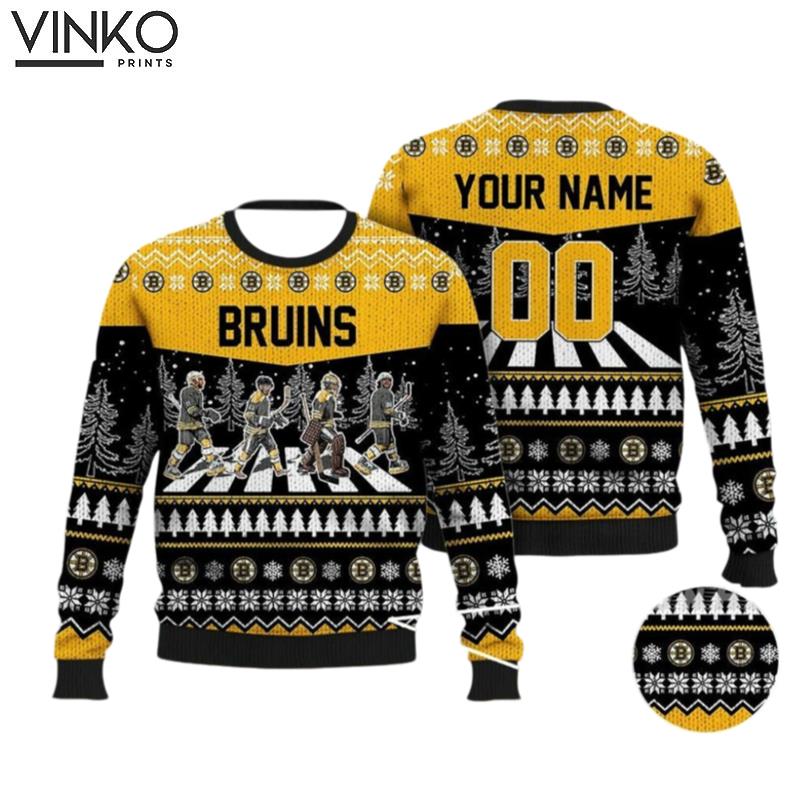 Custom Bruins Walking Abbey Road Ice Hockey Ugly Christmas Sweater