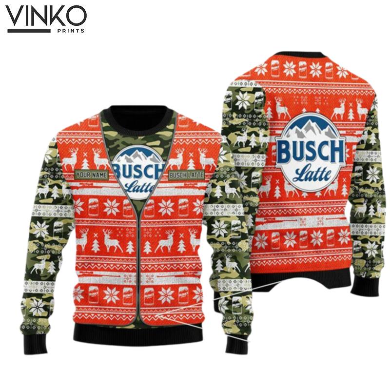 Custom Busch Latte Camo Xmas Ugly Christmas Sweater