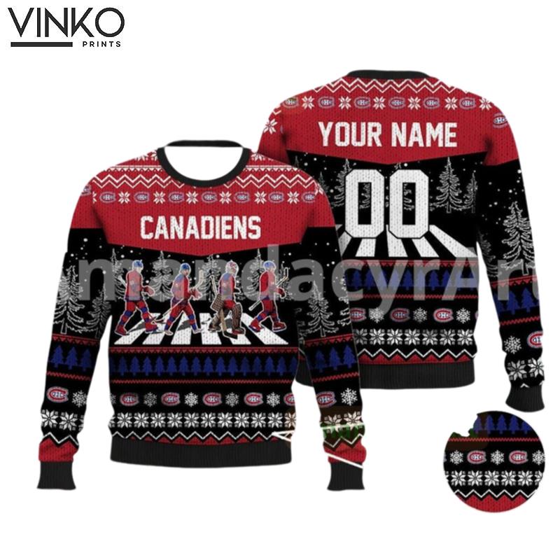 Custom Canadiens Walking Abbey Road Ice Hockey Ugly Christmas Sweater