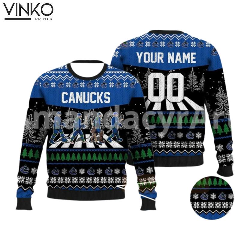 Custom Canucks Walking Abbey Road Ice Hockey Ugly Christmas Sweater