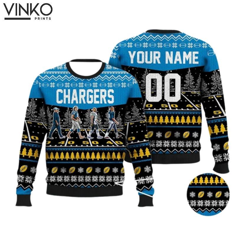 Custom Chargers Walking Abbey Road Football Ugly Christmas Sweater