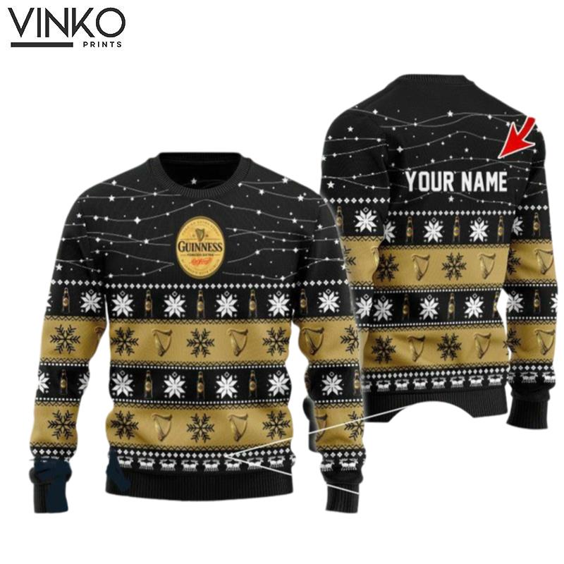 Custom Christmas Twinkle Lights Guinness Ugly Christmas Sweater