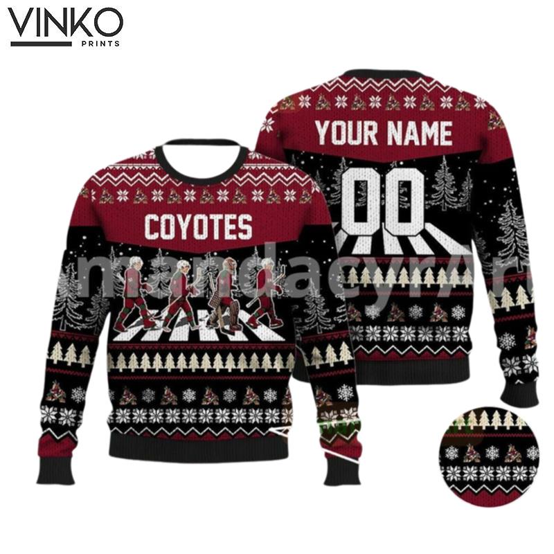 Custom Coyotes Walking Abbey Road Ice Hockey Ugly Christmas Sweater