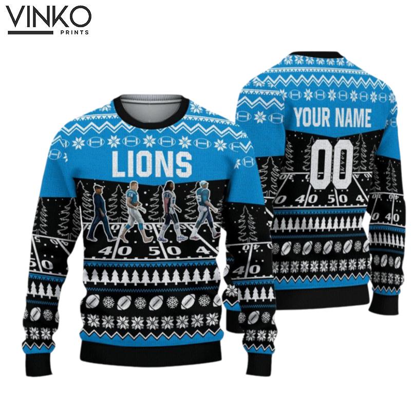 Custom Detroit Lions Walking Abbey Road Ugly Christmas Sweater