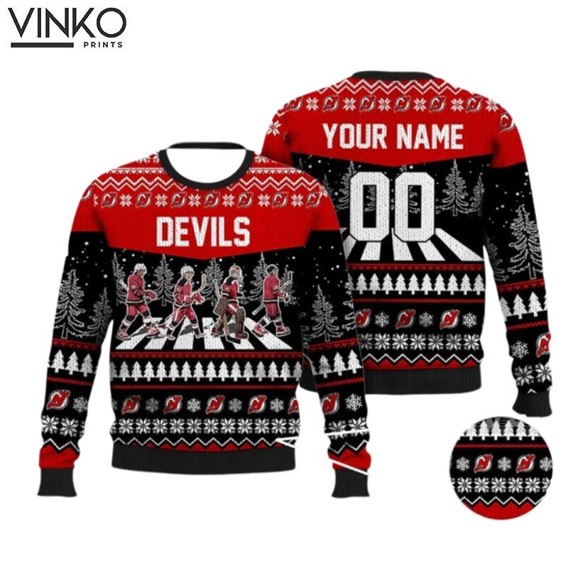 Custom Devils Walking Abbey Road Ice Hockey Ugly Christmas Sweater